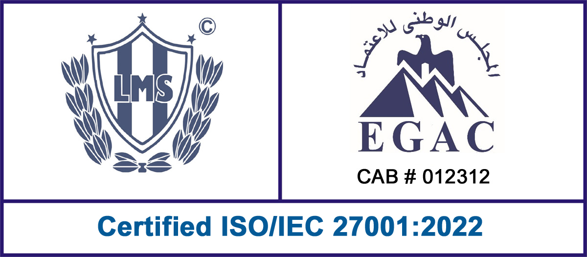 ISO/IEC 27001:2022 Certification Badge — LMS Certified, EGAC Accredited CAB #012312